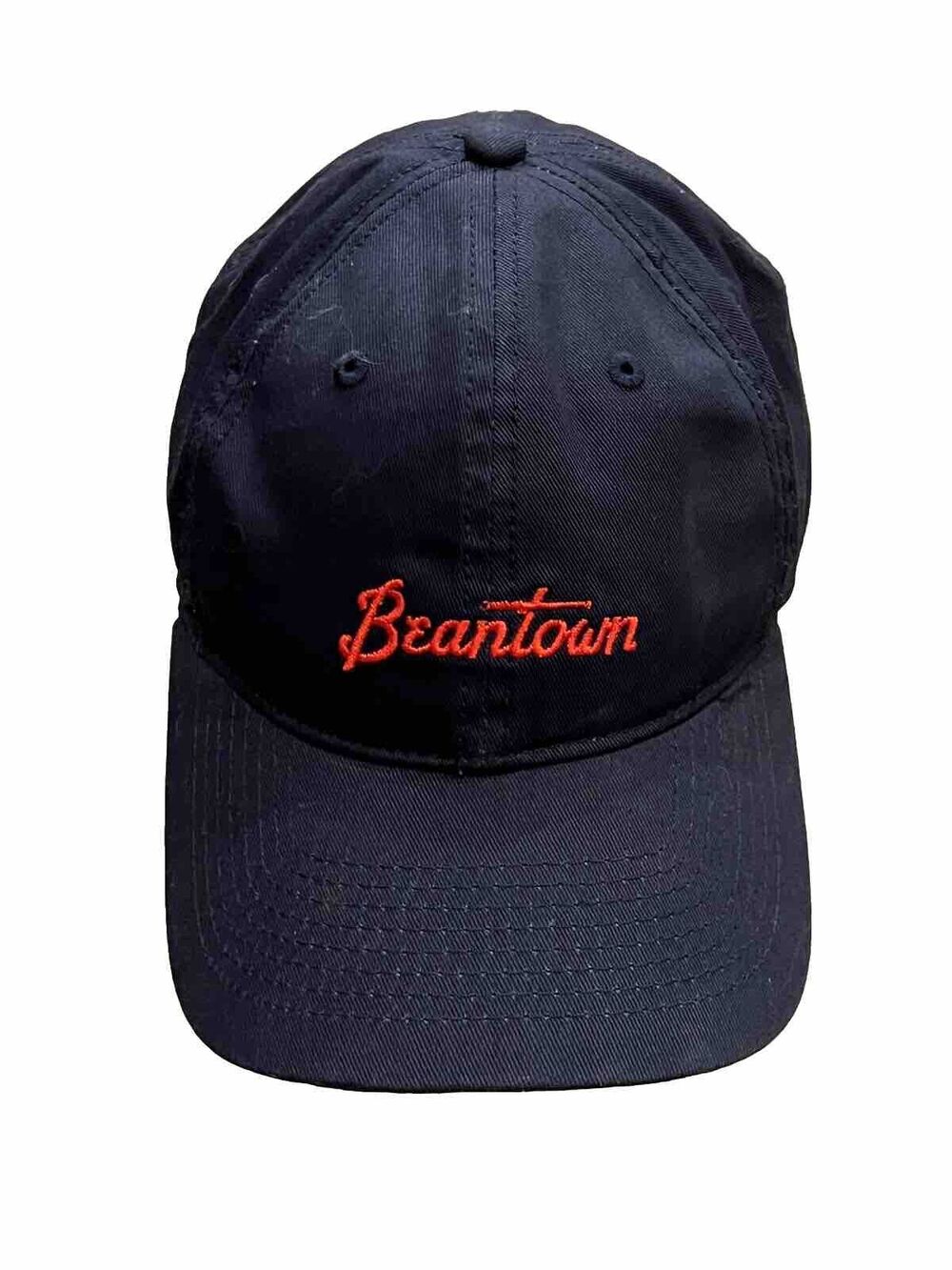 Baseballism Mens Navy Blue Beantown Spellout Adjustable Leather Strapback Hat